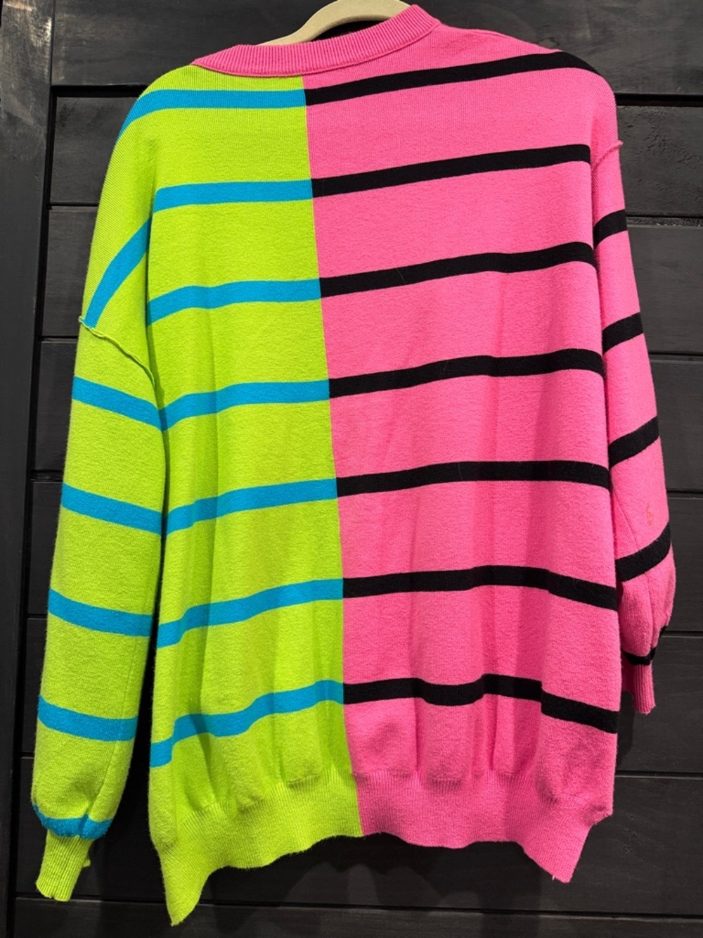 Colorblock Striped Oversized Sweater - Pink & Neon Green - Picture 5 of 5